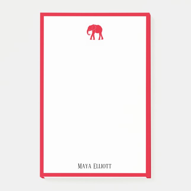 White w/ Bright Red Elephant & Border + Name Post-it Notes (Front)