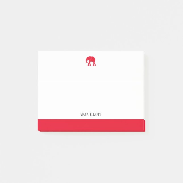 White w/ Bright Red Elephant & Border & Name Post-it Notes (Front)
