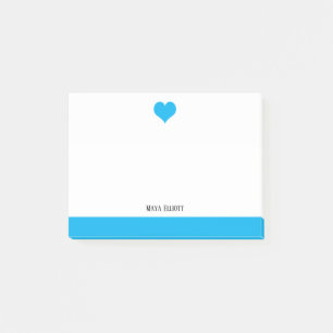 White w/ Bright Sky Blue Heart & Border + Name Post-it Notes
