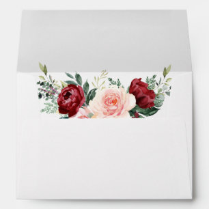 White w/ Burgundy Blush Flowers Return Address 5x7 Envelope