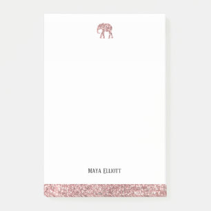 White w/ Rose Gold Faux Glitter Elephant & Border Post-it Notes