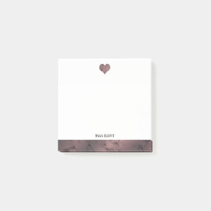 White w/ Rose Gold Marble Heart & Border + Name Post-it Notes
