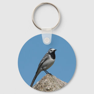 White Wagtail bird Key Ring