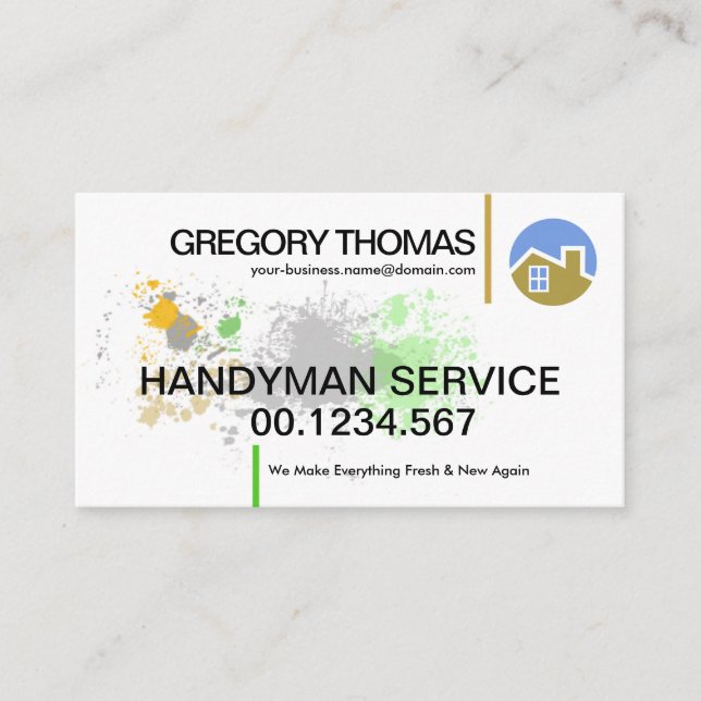 White Wall Paint Splatter Handyman Painter Business Card (Front)