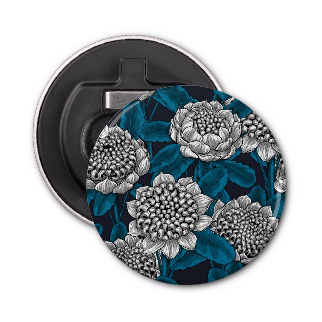 White waratah flowers bottle opener (Front)