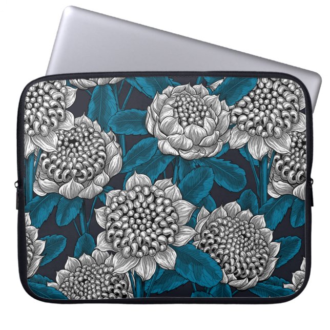White waratah flowers laptop sleeve (Front)