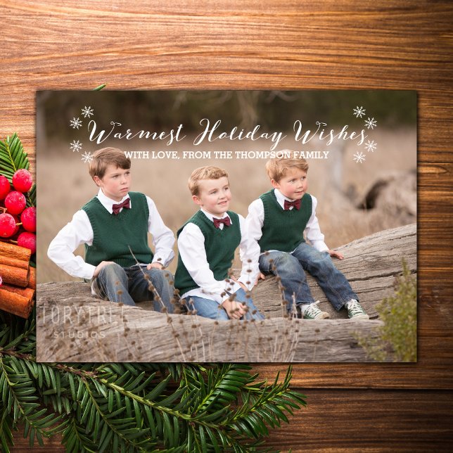 White Warmest Holiday Wishes Photo Flat Card (White Warmest Holiday Wishes Photo Card)