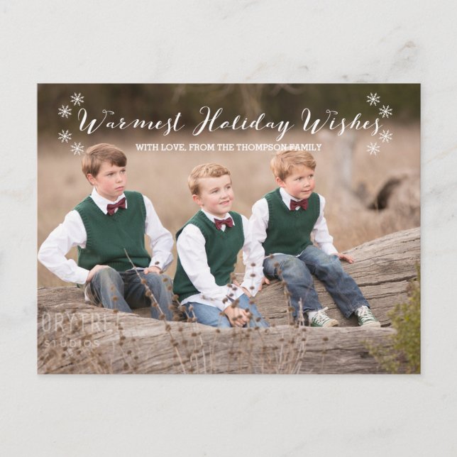 White Warmest Holiday Wishes Photo Postcard (Front)