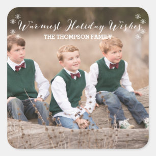 White Warmest Holiday Wishes Photo Stickers