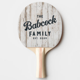 White Wash Wood Boards Retro Family Name & Year Ping Pong Paddle