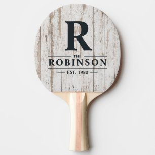 White Wash Wooden Boards Family Name & Initial Ping Pong Paddle