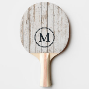 White Wash Wooden Boards Monogram Ping Pong Paddle