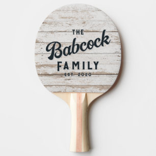 White Wash Wooden Boards Retro Family Name & Year Ping Pong Paddle