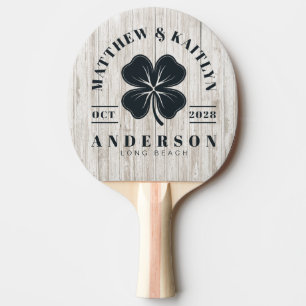 White Washed Wood Irish Lucky Clover Wedding Crest Ping Pong Paddle