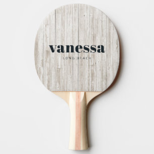 White Washed Wood Minimal Modern Classic Name Ping Pong Paddle