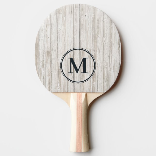 White Washed Wood Monogram Ping Pong Paddle (Back)