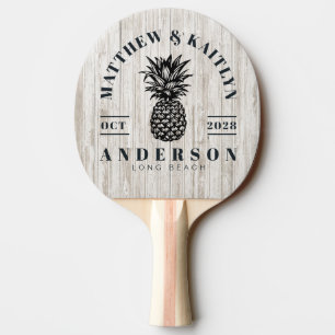 White Washed Wood Tropical Pineapple Wedding Crest Ping Pong Paddle