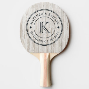 White Washed Wood Wedding Monogram Ping Pong Paddle