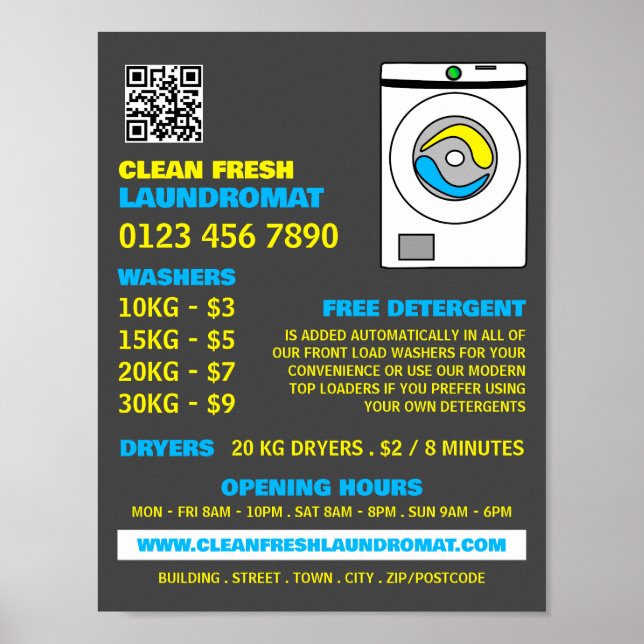 White Washer, Laundromat, Cleaning Service Poster (Front)