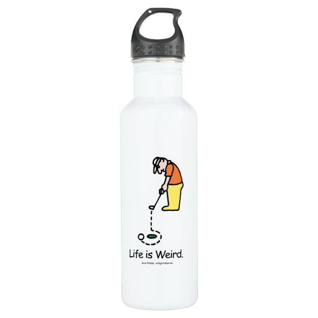 White water bottle with golfer illustration (Front)