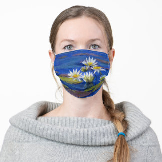White Water Lillies on Dark Blue Water FACE MASK