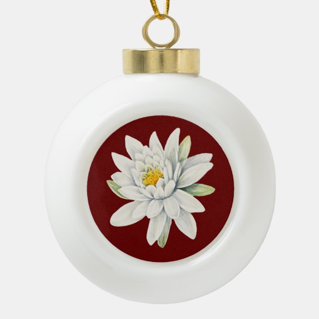 White water lily flower ceramic ball christmas ornament (Front)