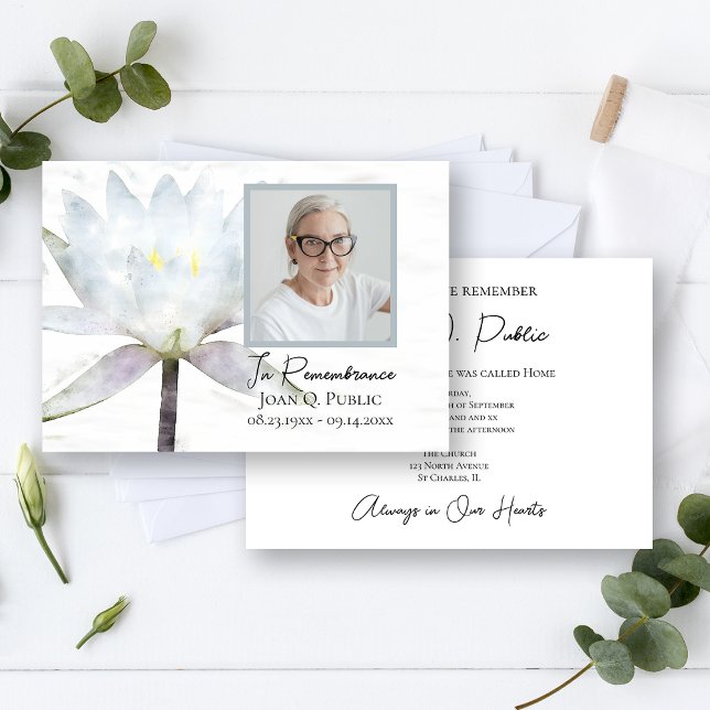 White Water Lily Flower Death Anniversary Memorial Invitation (Creator Uploaded)