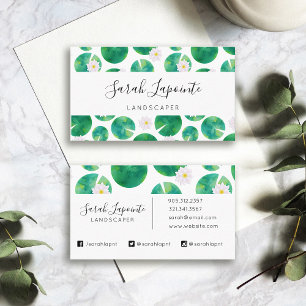White Water Lily Flowers & Lily Pad Design Business Card