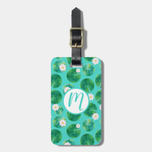 White Water Lily Flowers & Lily Pad Pattern Luggage Tag