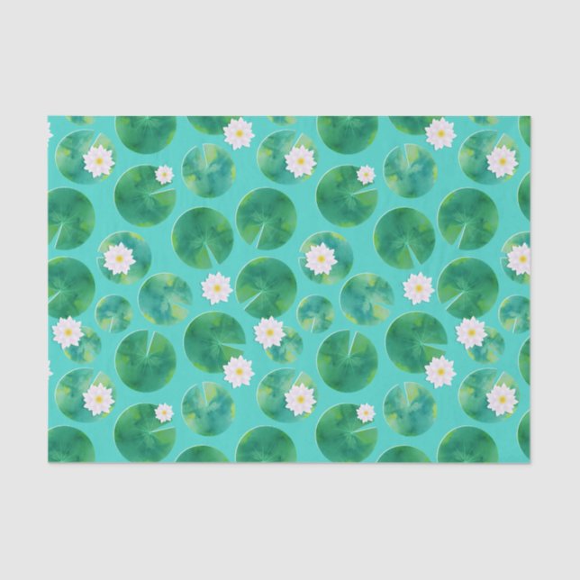 White Water Lily Flowers & Lily Pad Pattern Tissue Paper (Front)