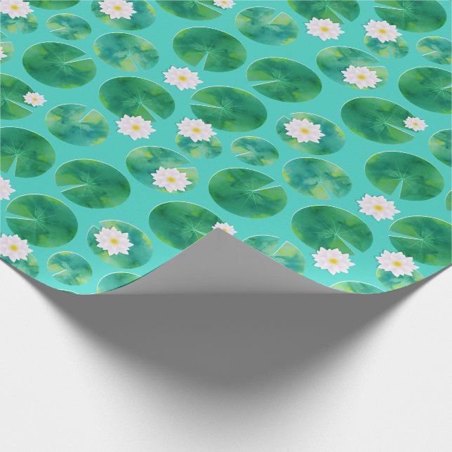 White Water Lily Flowers & Lily Pad Pattern Wrapping Paper (Corner)