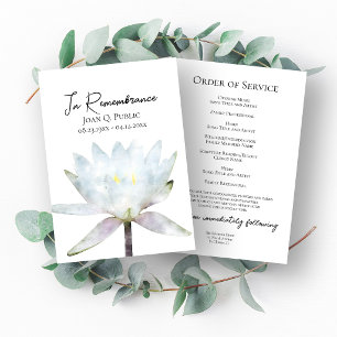 White Water Lily Funeral Memorial Service Program Programme