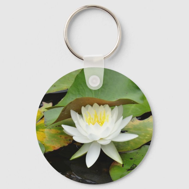 White Water Lily in Full Bloom Key Ring (Front)