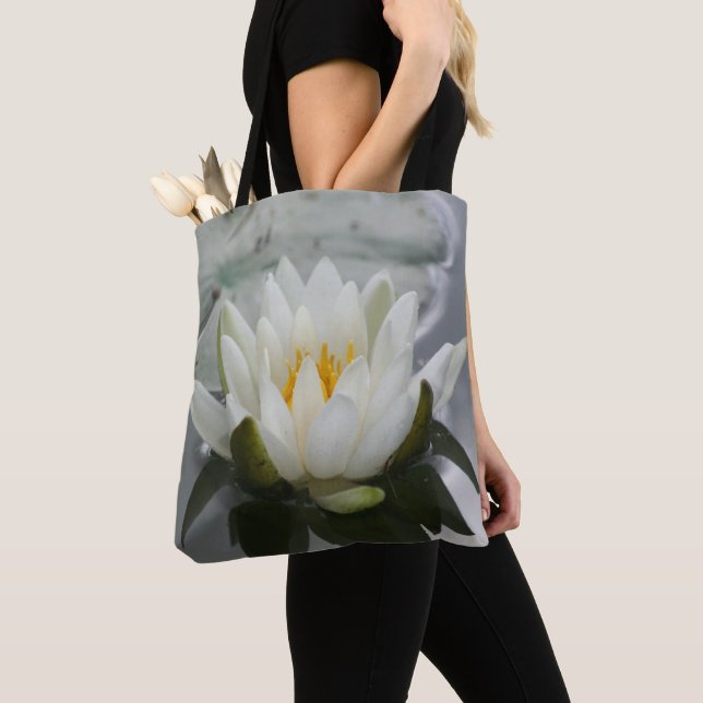 White Water Lily Lotus Blossom Flower  Tote Bag (Close Up)