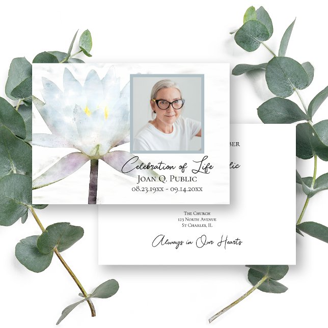 White Water Lily Watercolor Celebration of Life Invitation (Creator Uploaded)