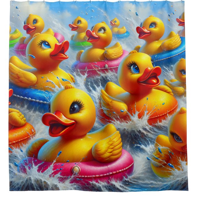 "White Water Rafting Rubber Duckies" Shower Curtain (Front)