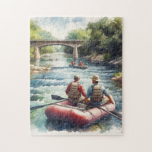 White Water Rafting Watercolor River Puzzle (Vertical)