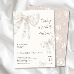 White Watercolor Bow Baby Shower Invitation