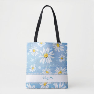 White Watercolor Daisies Tote Bag