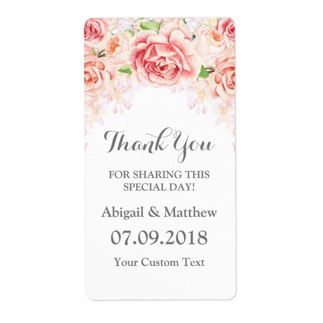 White Watercolor Floral Blush Wedding Labels (Front)