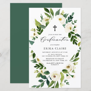 White Watercolor Floral Frame Confirmation Invite