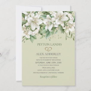 White Watercolor Floral Greenery Gold Wedding Invitation
