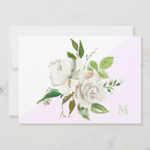 White Watercolor Floral Monogram Note Card