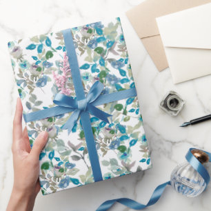 White Watercolor Floral Roses Branch All Occasion Wrapping Paper