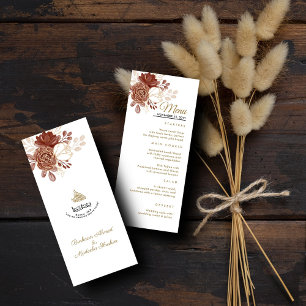 White Watercolor Floral Rustic Gold Muslim Wedding Menu