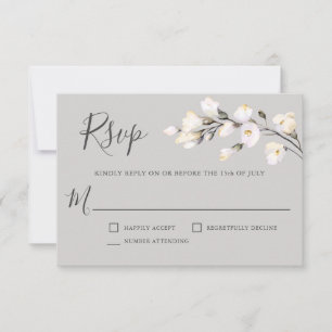 White Watercolor Floral Wedding RSVP Card