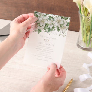 White Watercolor Floral Wedding Vellum Invitations