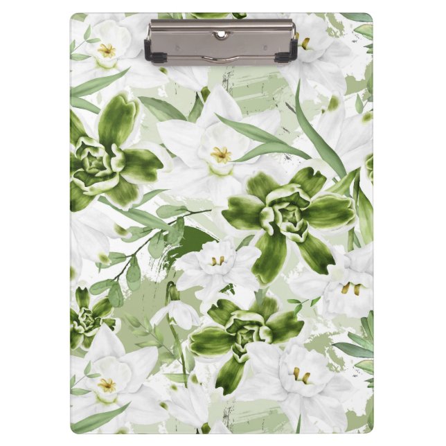 White Watercolor Flowers 2 Clipboard (Front)