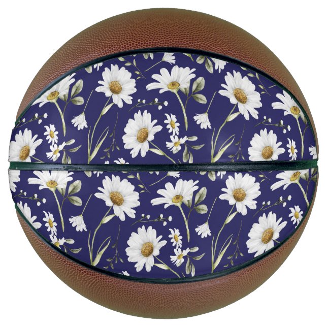 White Watercolor Flowers Basketball (Front)