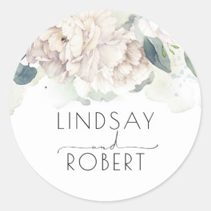 White Watercolor Flowers Elegant Vintage Inspired Classic Round Sticker